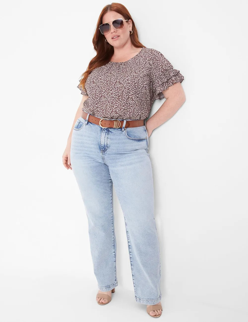 Flutter-Sleeve Crew-Neck Top