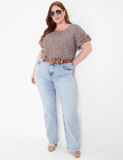 Flutter-Sleeve Crew-Neck Top