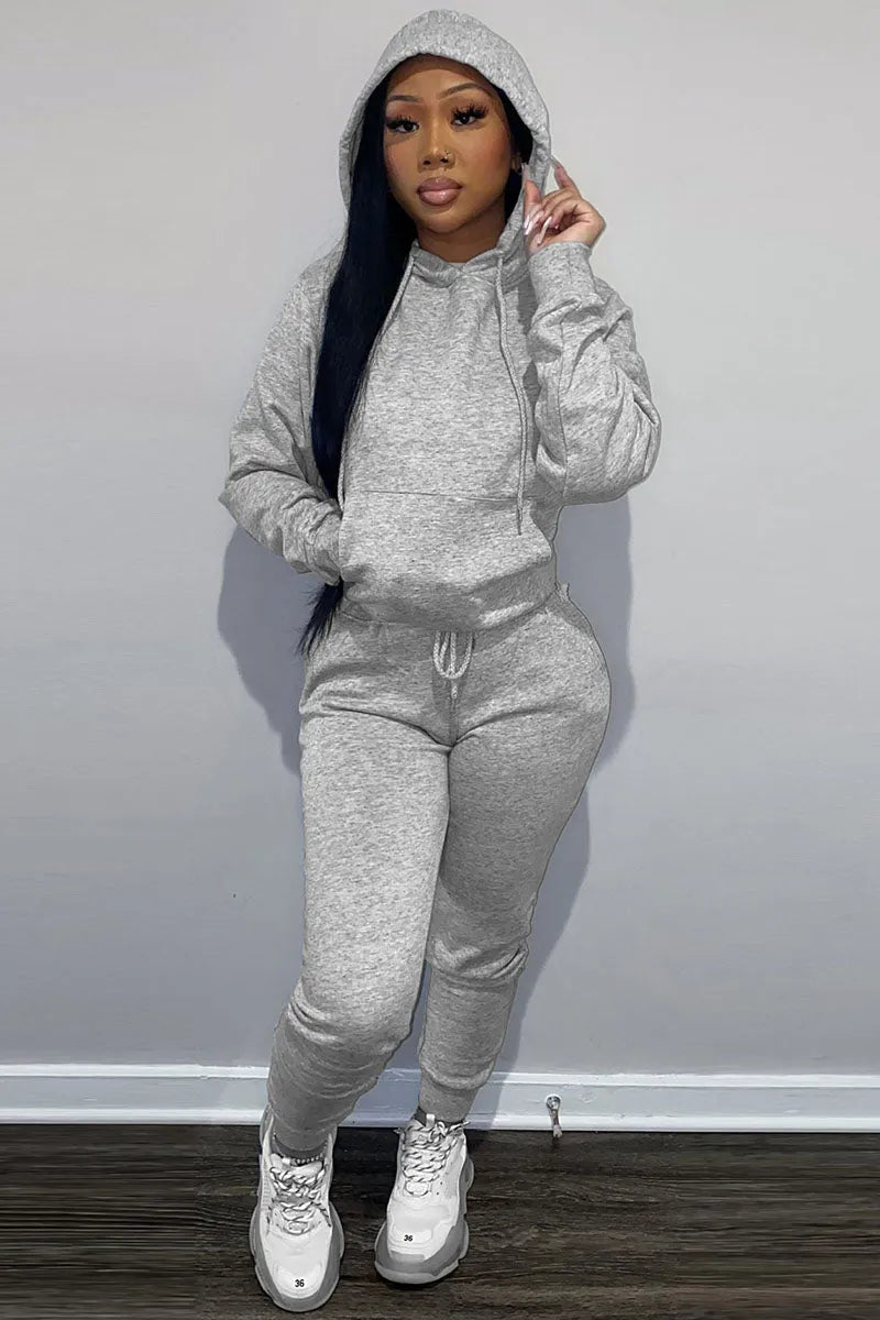 Casual Two Piece Drawstring Hoodie Pants Sweatsuit