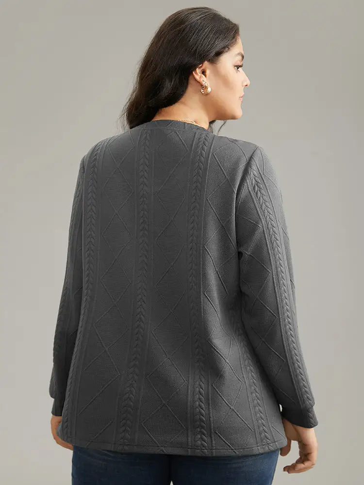 Plain Textured Round Neck Sweatshirt