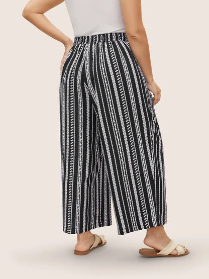 Bandana Striped Tassel Drawstring Wide Leg Pants