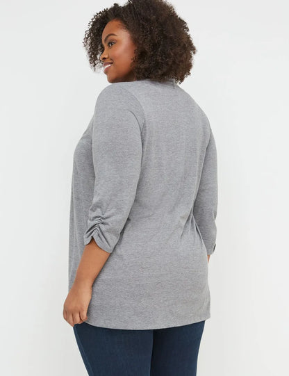 Classic 3/4 Ruched-Sleeve Open-Front Overpiece