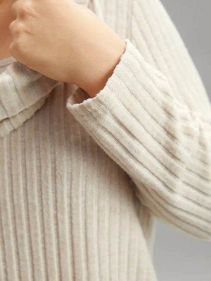 Plain Rib Knit Cowl Neck T-Shirt
