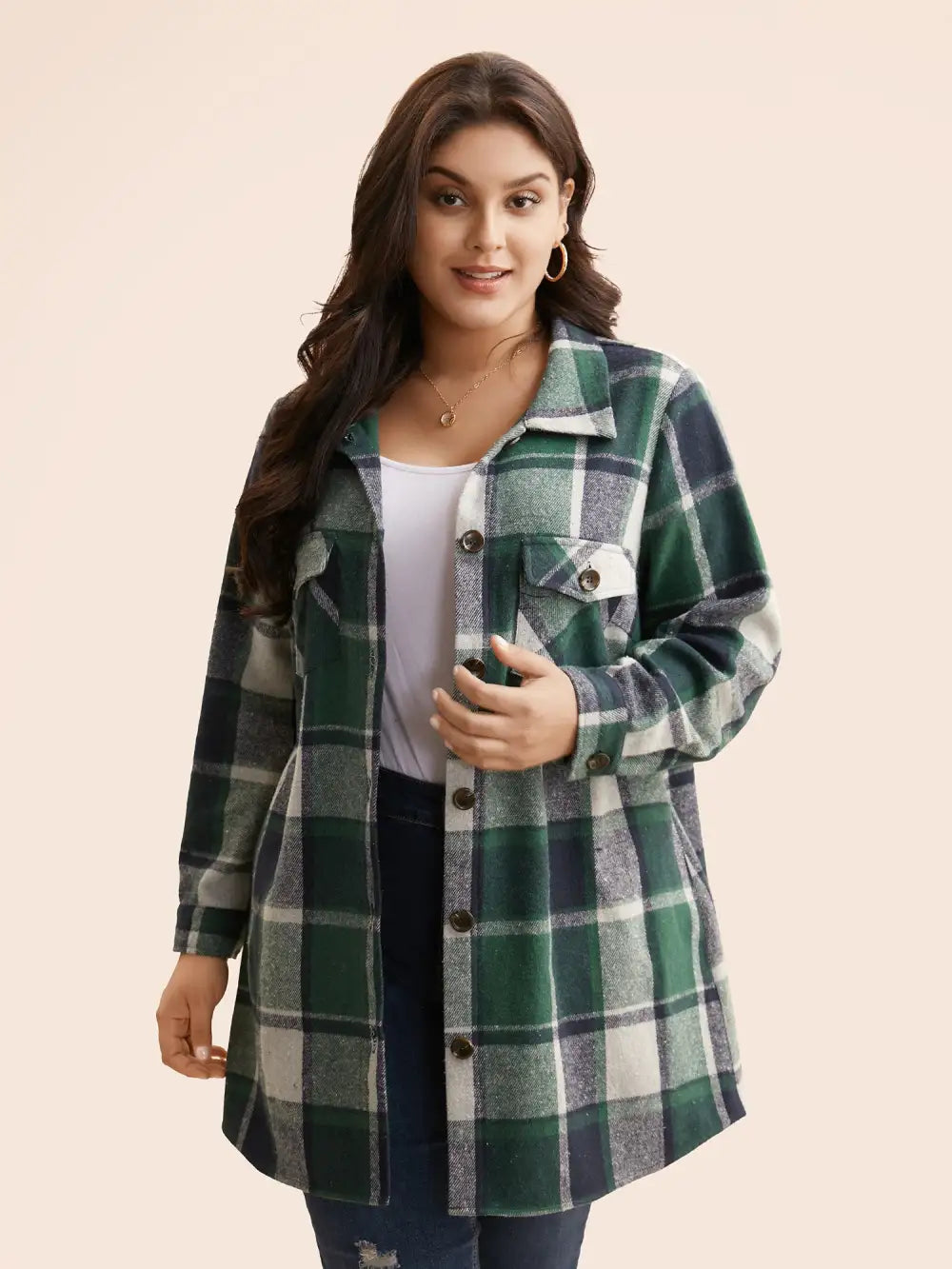 Halloween Plaid Chest Pockets Long Jacket