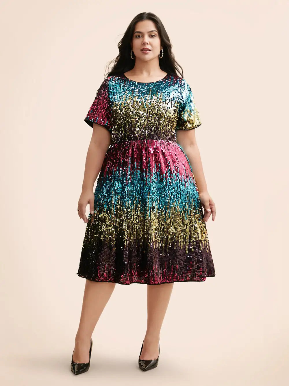 Round Neck Ombre Sequin Dress