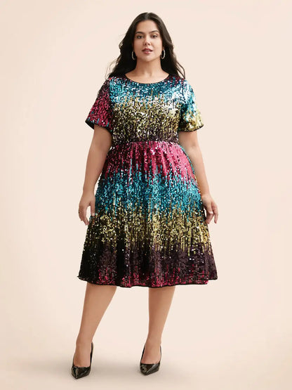 Round Neck Ombre Sequin Dress