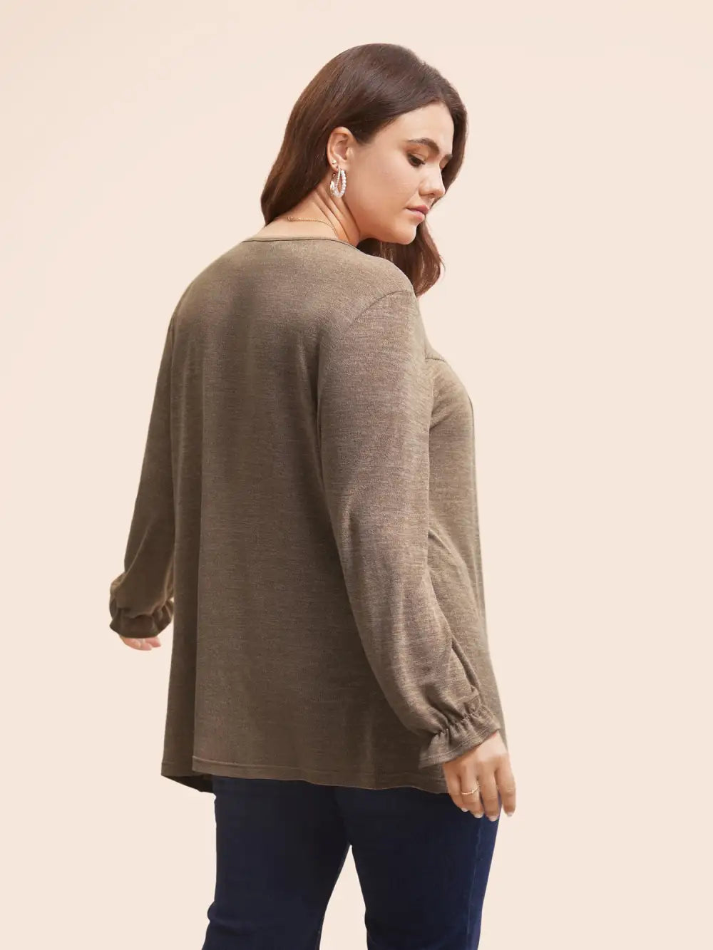Round Neck Heather Pleated T-Shirt