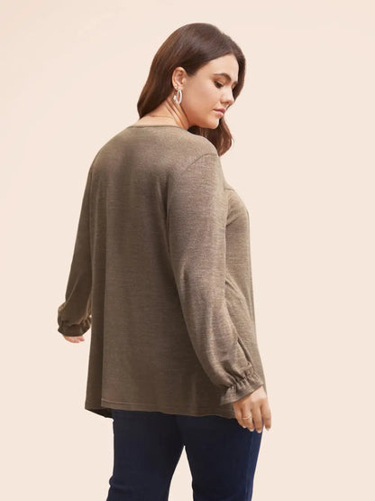 Round Neck Heather Pleated T-Shirt