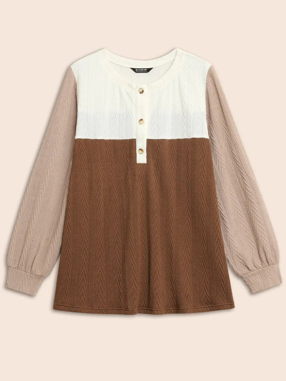 Colorblock Contrast Textured Button Up T-Shirt