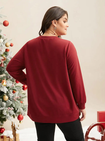 Overlapping Hem Round Neck Sweatshirt