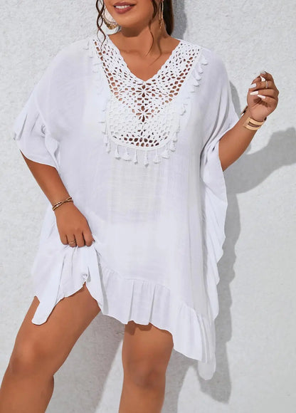 Plus Size Tassel Patchwork White Cover Up