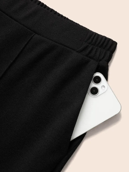 Solid Elastic Waist Pocket Leggings