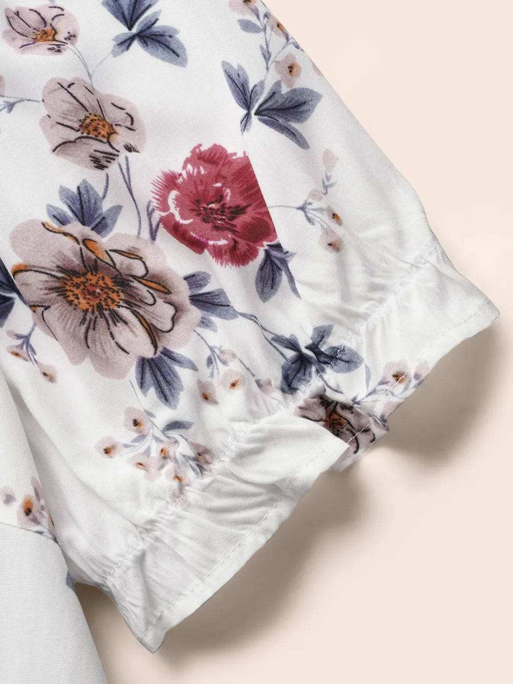 Floral Print Square Neck Gathered Puff Sleeve Blouse