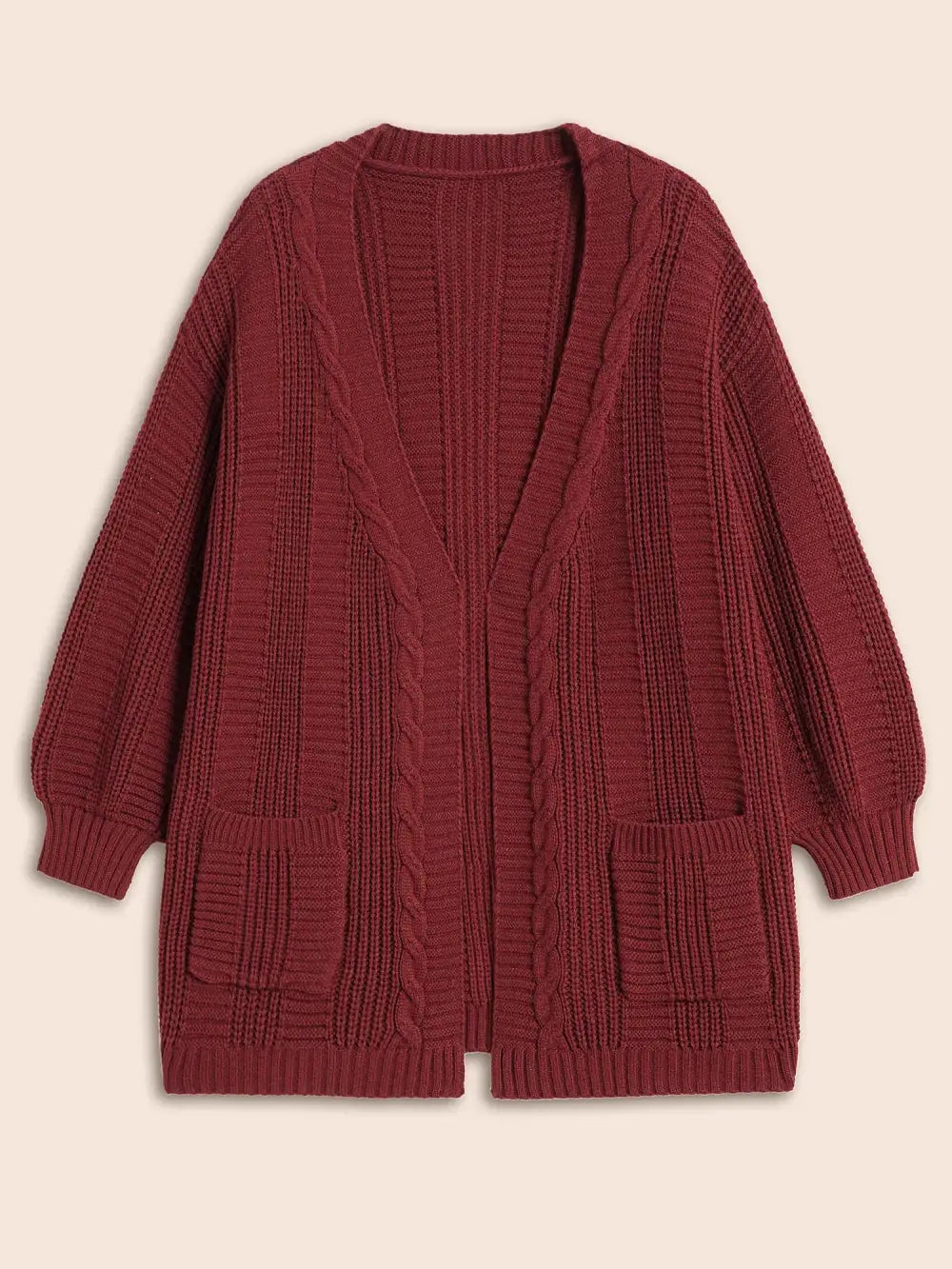 Cable Knit Ribbed Detailing Open Front Cardigan