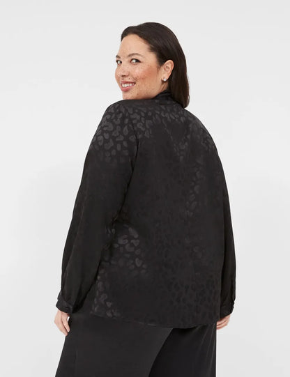 Long-Sleeve Tie-Neck Popover Blouse