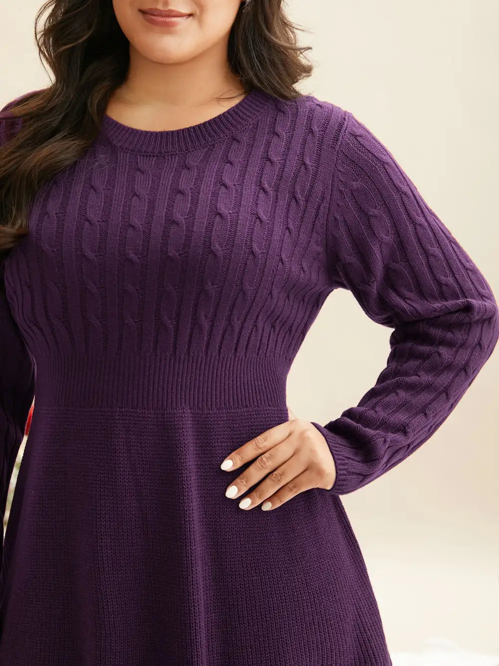 Cable Knit Fit-And-Flare Midi Sweater Dress