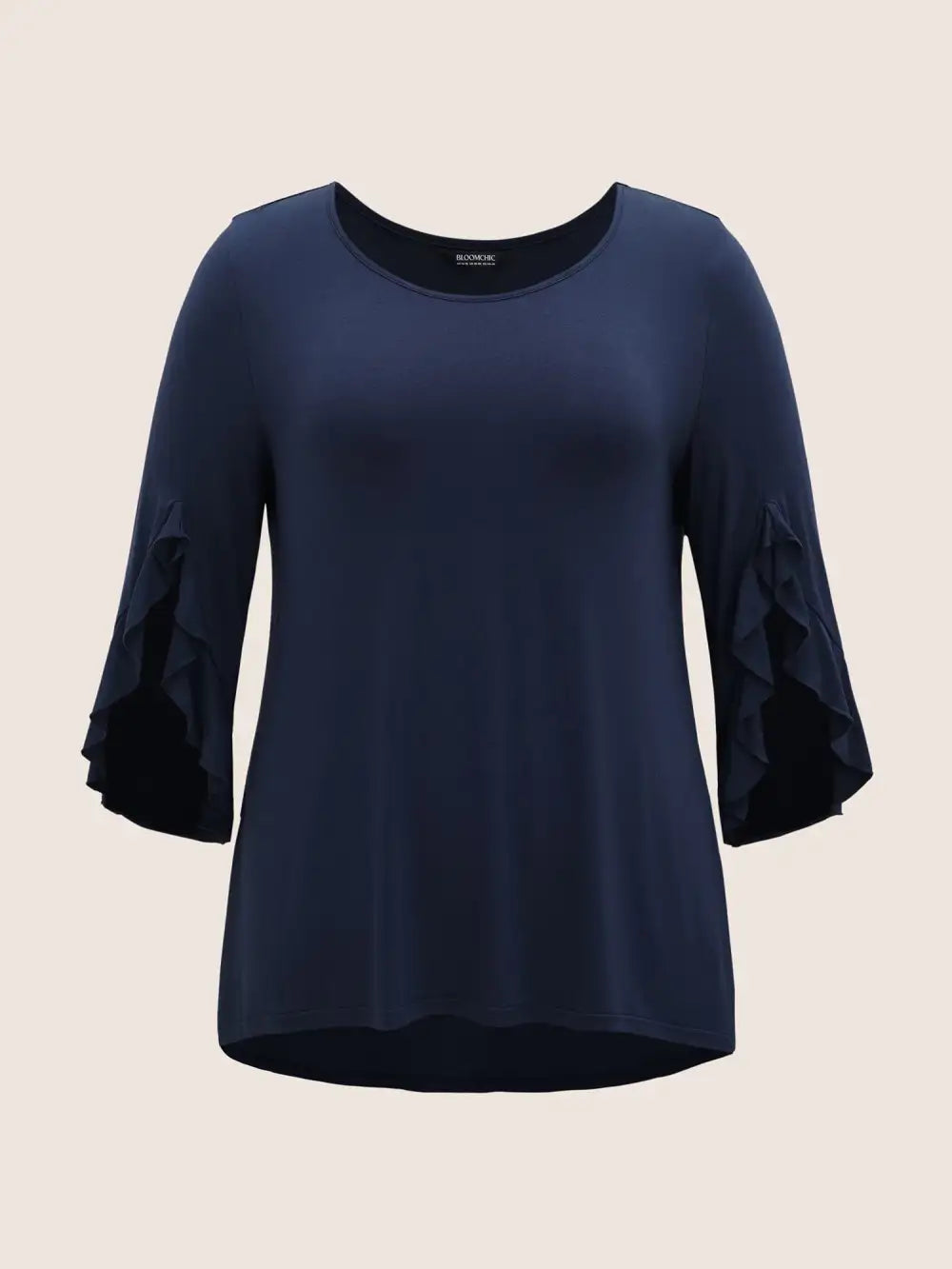 Solid Ruffle Sleeve High Low Hem T-Shirt