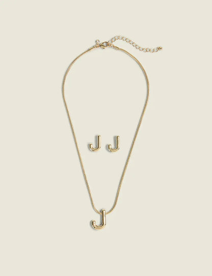 Initial Necklace & Earring Set