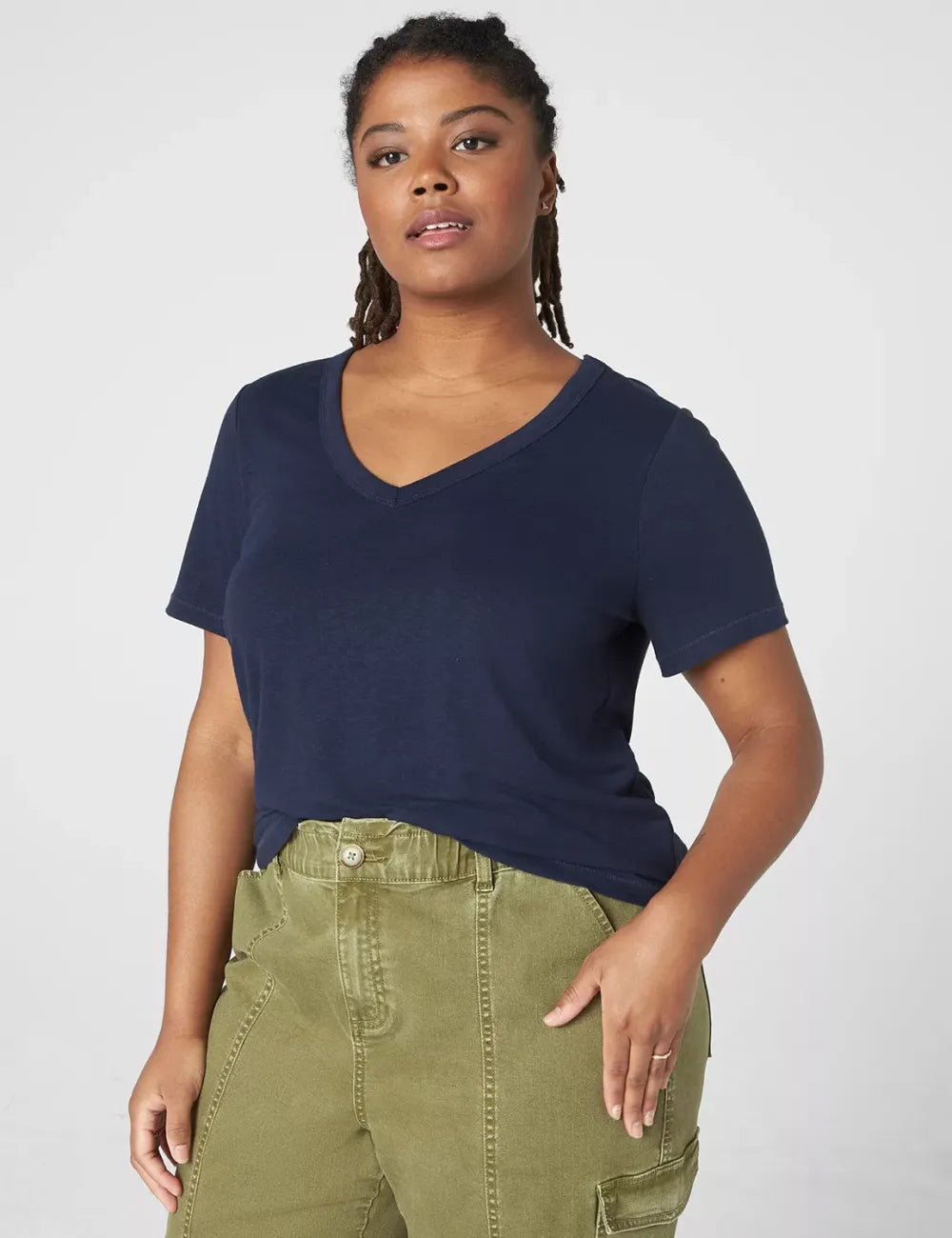 Short-Sleeve Deep V-Neck Linen Tee