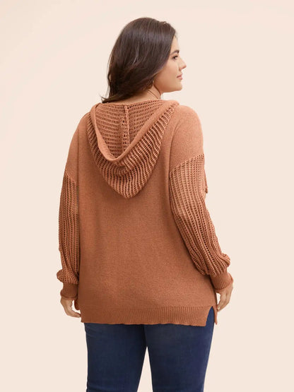 Hooded Drawstring Cut Out Pocket Pullover