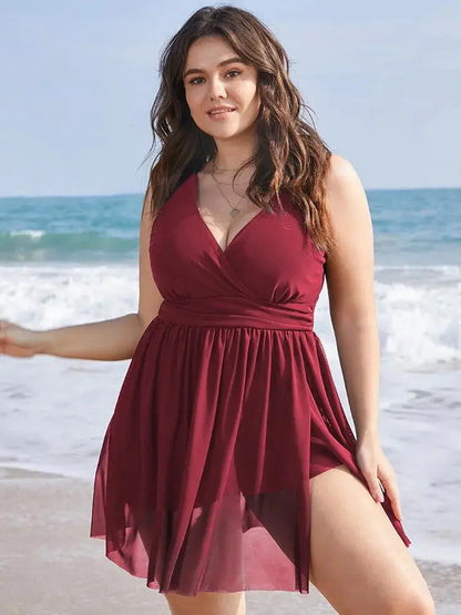 Sculpt Waist Ruched Split Hem Swim Dress