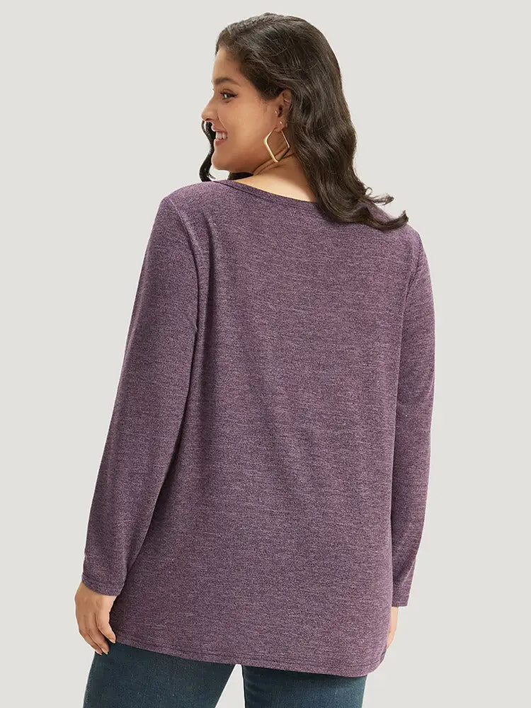 Heather Button Up Long Sleeve T-Shirt
