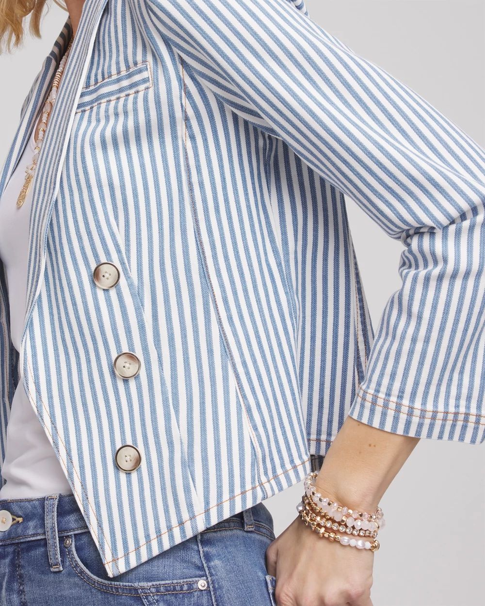 Striped Open Front Denim Jacket