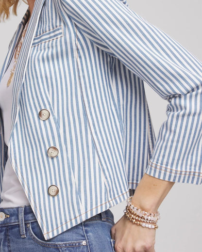 Striped Open Front Denim Jacket