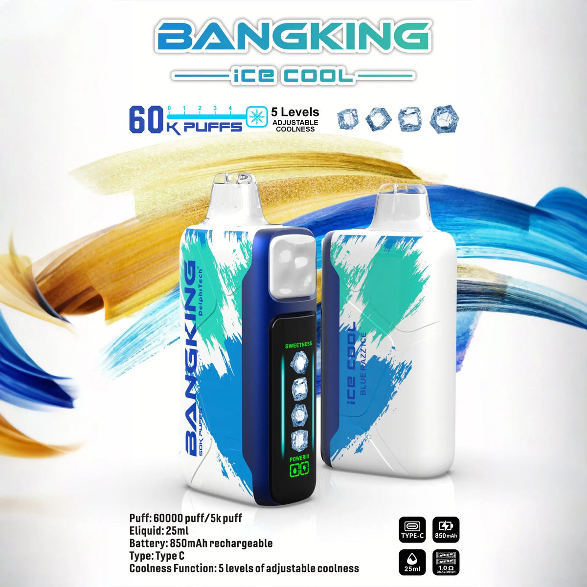 Bang King Ice Cool 60000 60K Puffs Original Adjustable Ice level LED Display Disposable Vape