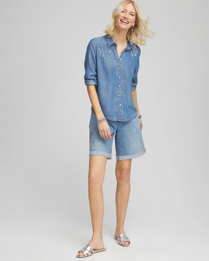 Girlfriend Cuffed Swing Denim Shorts