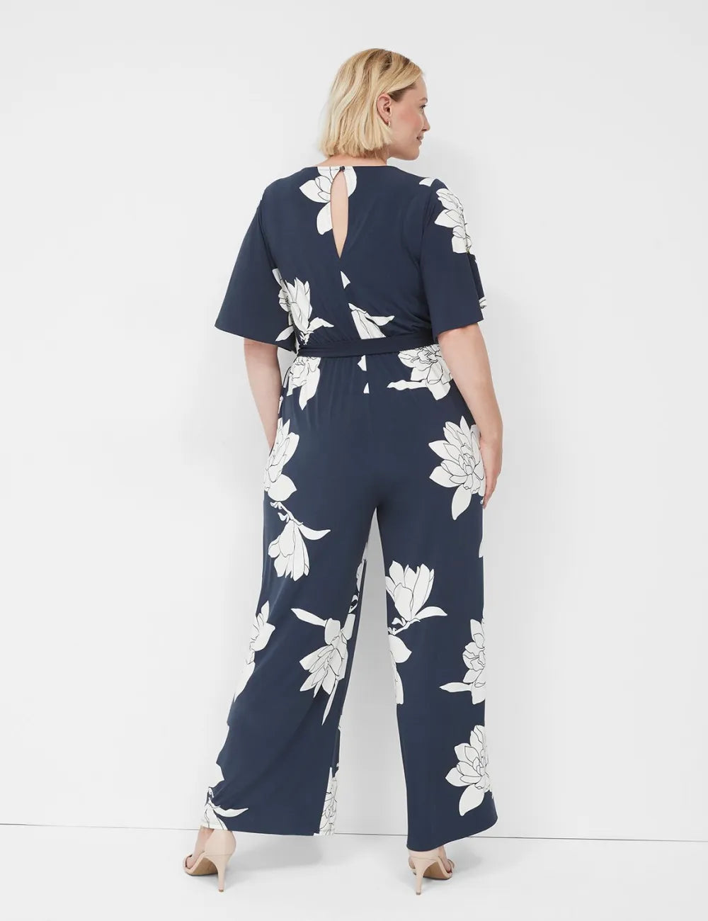 Flutter-Sleeve V-Neck Wide Leg Jumpsuit