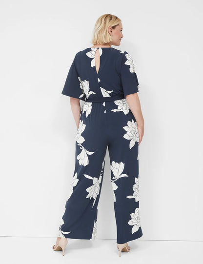 Flutter-Sleeve V-Neck Wide Leg Jumpsuit
