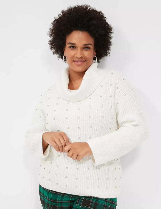 Cowl-Neck Stone-Detail Sweater