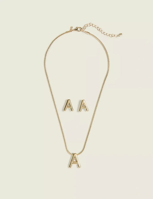 Initial Necklace & Earring Set