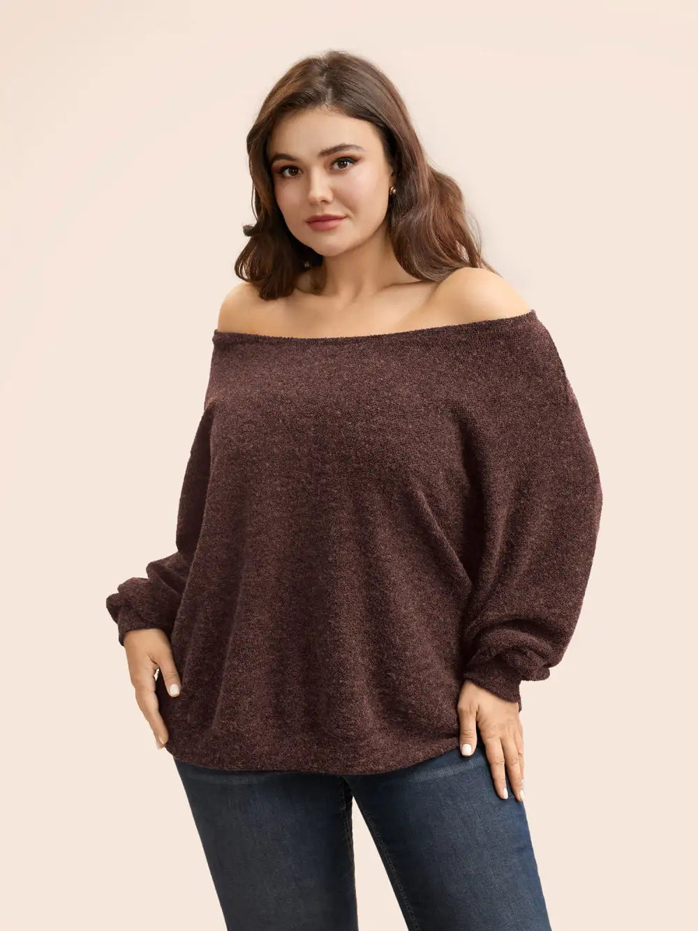 Textured Off Shoulder Drop Shoulder Sleeve Sweatshirt