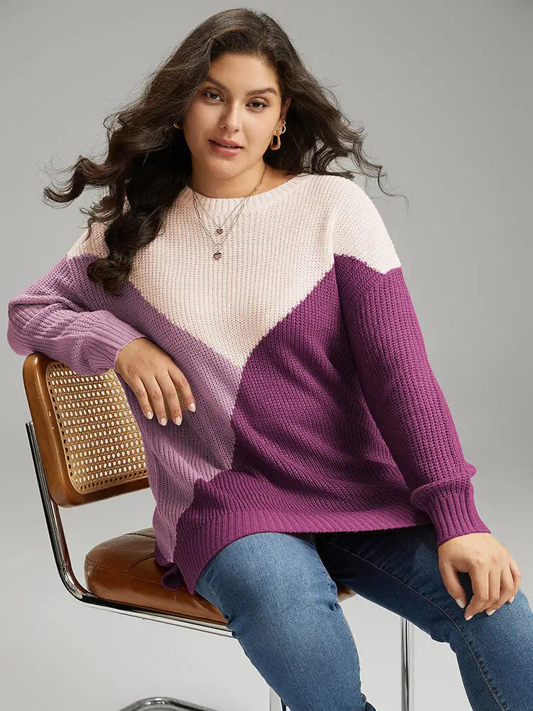 Colorblock Split Side Drop Shoulder Pullover