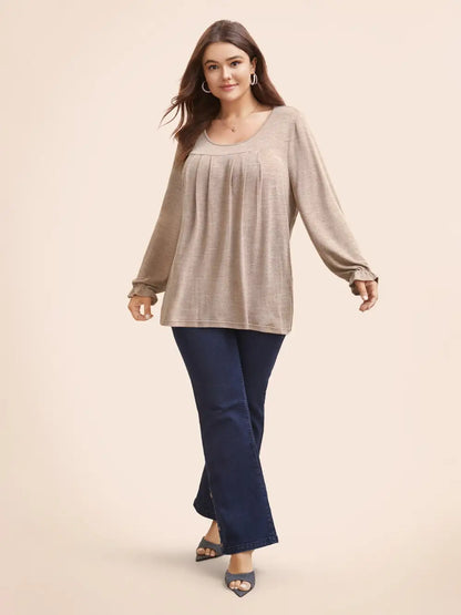 Round Neck Heather Pleated T-Shirt