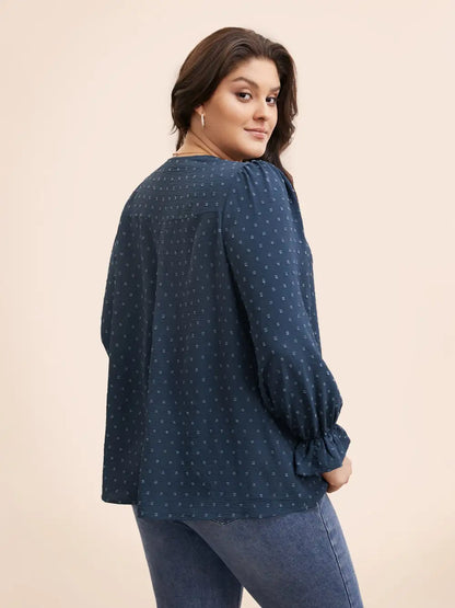 Textured Lace Trim Patchwork Ruffles Blouse
