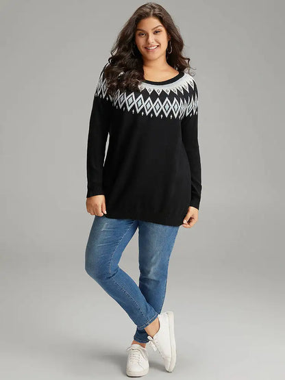 Supersoft Essentials Geo Contrast Raglan Sleeve Pullover