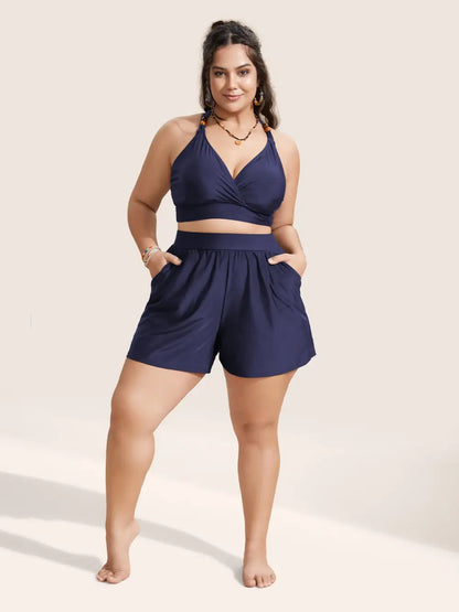 Solid Gathered High Rise Pocket Swim Bottom