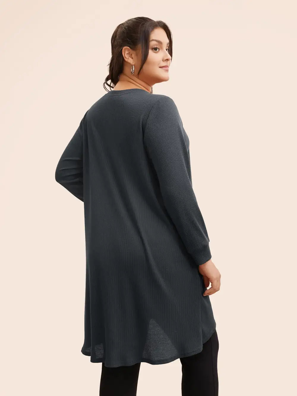 Solid Waffle Knit Overlap Hem T-Shirt