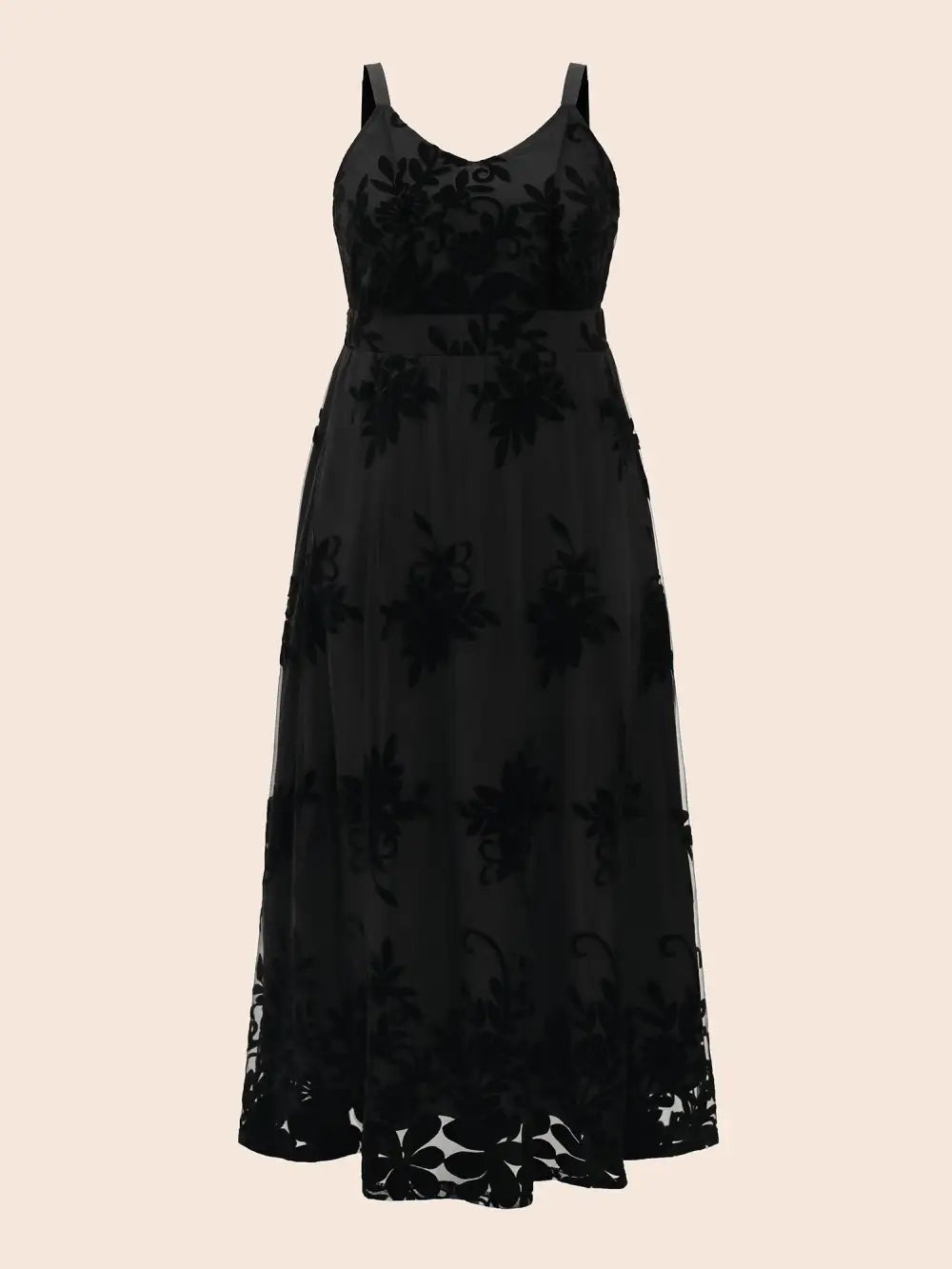Floral Flocked Tulle Split Hem Dress