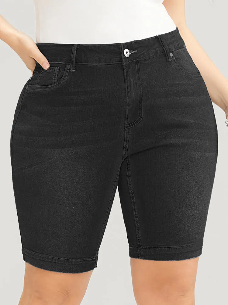 Very Stretchy High Rise Dark Wash Denim Shorts