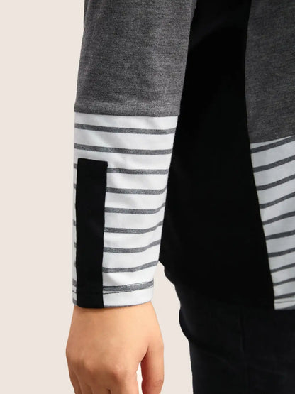 Colorblock Contrast Striped V Neck T-Shirt