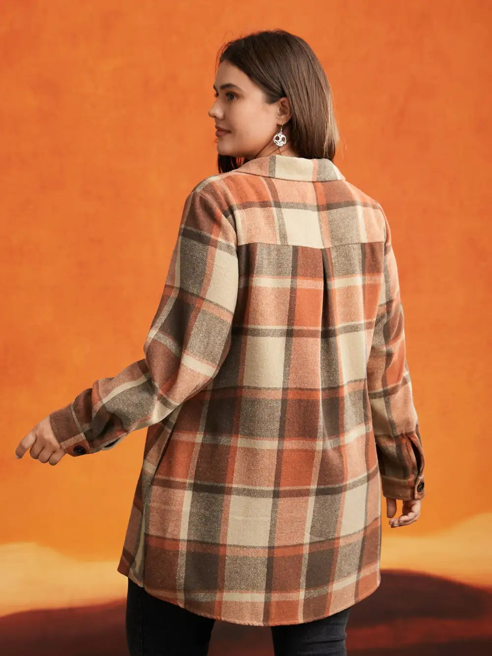 Halloween Plaid Chest Pockets Long Jacket