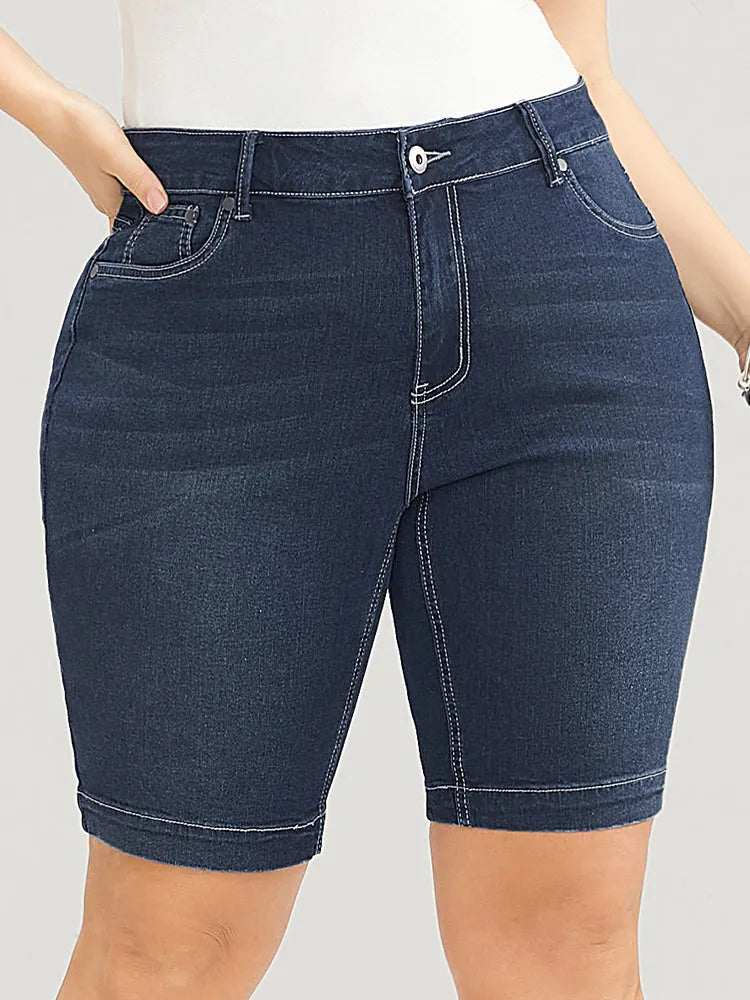 Very Stretchy High Rise Dark Wash Denim Shorts