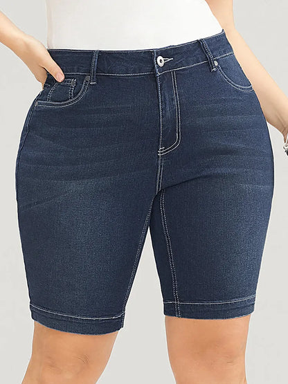 Very Stretchy High Rise Dark Wash Denim Shorts