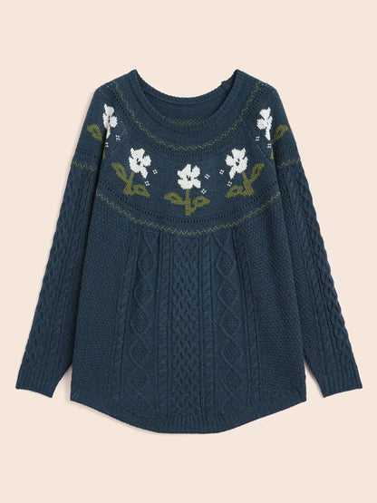 Floral Jacquard Raglan Sleeve Pullover