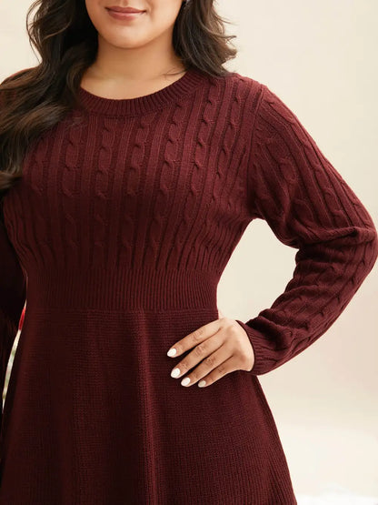 Cable Knit Fit-And-Flare Midi Sweater Dress