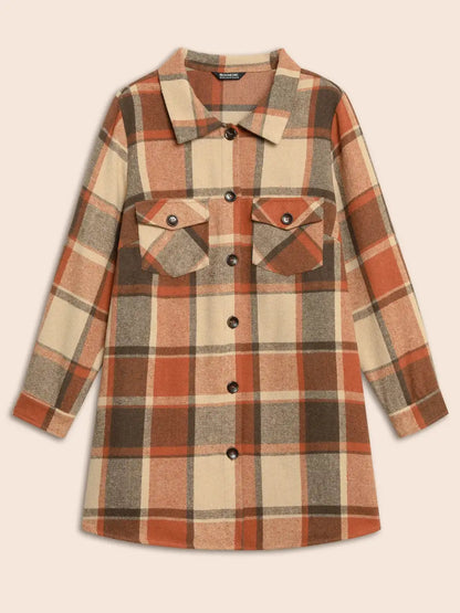 Halloween Plaid Chest Pockets Long Jacket